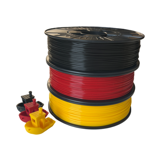 3 Rollen Deutschland-Mix Filament PLA+ 1,75mm schwarz/rot/gold